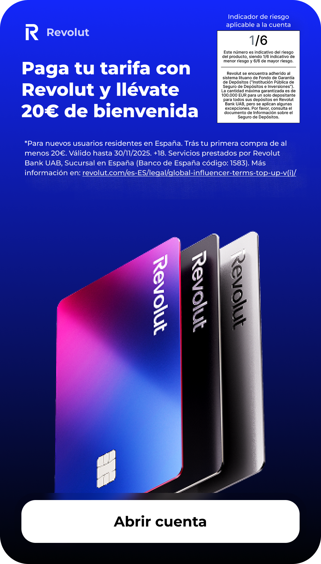 Paga tu tarifa con Revolut y llévate 20€ de bienvenida