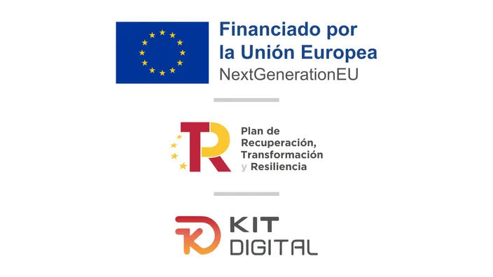 Logos de Financiado por la Union Europea, el Plan de Recuperación, Transformación y Resiliencia y el Kit Digital
