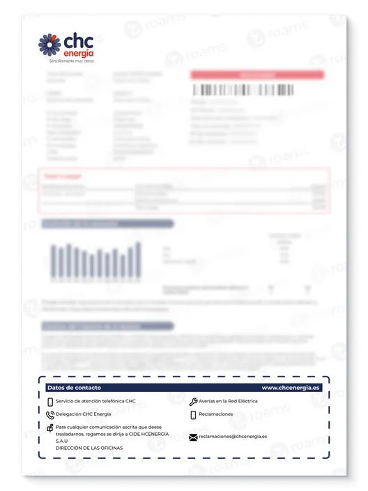Detalle de todos los métodos de contacto con CHC Energía y la distribuidora de la zona.