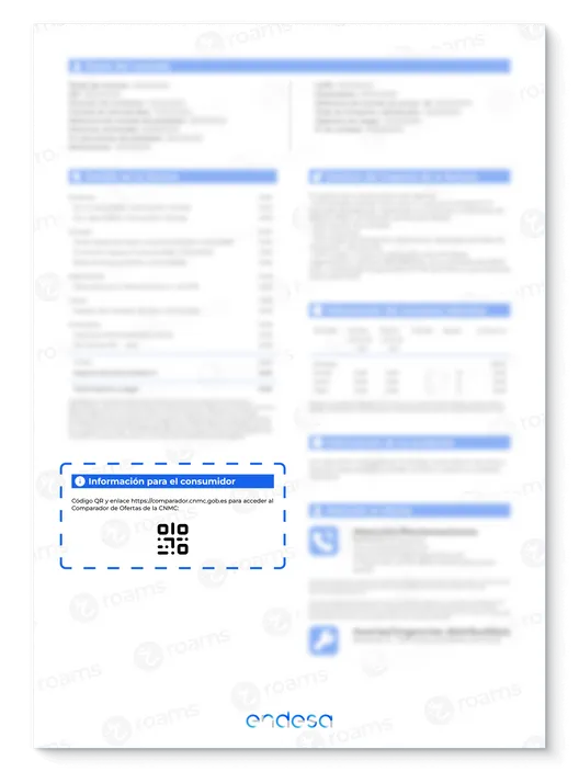 Factura de Endesa creada por Roams en la que se destaca información para el consumidor.