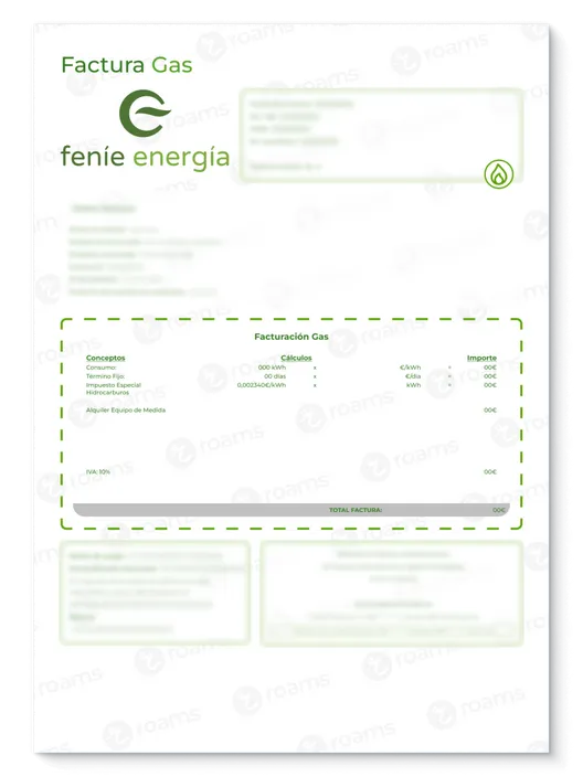Cuadro detalle de la facturaciónde gas con cada concepto cobrado.
