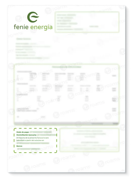 Apartado del recibo de Feníe Energía con detalles sobre el método de pago.