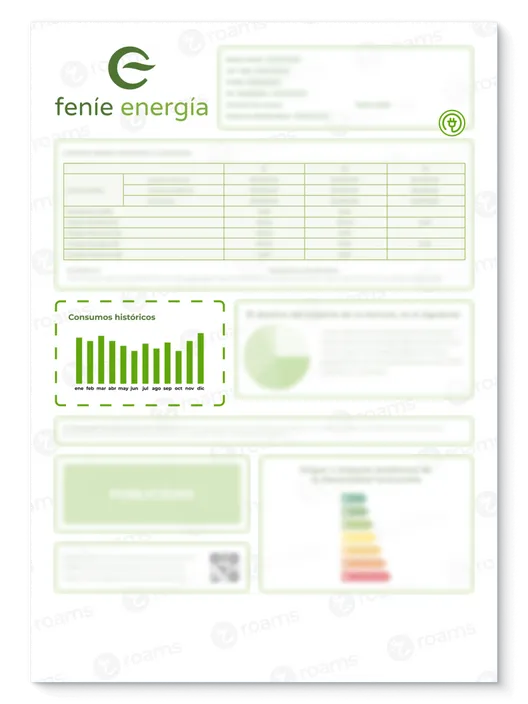 Gráfico de barras con los consumos históricos en las facturas de luz de Feníe Energía.