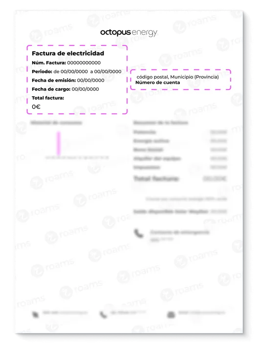 Detalle de la factura de luz de Octopus Energy con fechas de facturación, número de factura e importe.