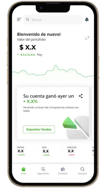 Captura de pantalla en eToro de la pantalla de inicio