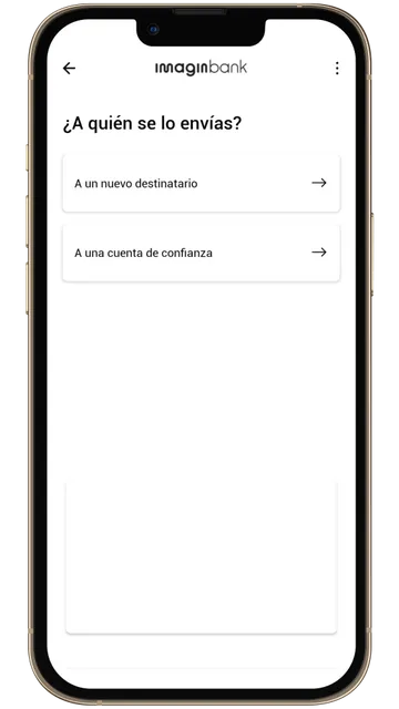Captura de pantalla en imaginbank al seleccionar un nuevo destinatario de transferencia