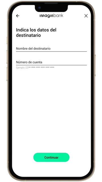 Captura de pantalla en imaginbank indicando el nombre y el número de cuenta para una transferencia