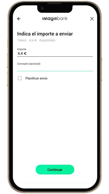 Captura de pantalla en imaginbank introduciendo el importe y concepto en una transferencia