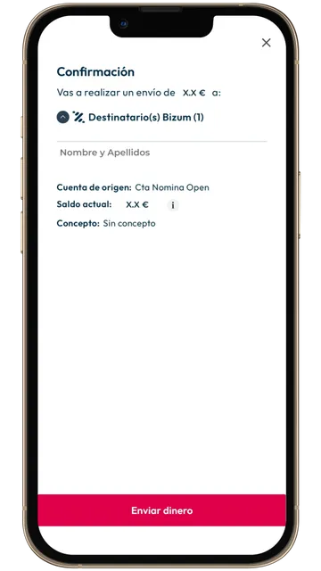 Captura de pantalla en Openbank en la que hay que confirmar un Bizum