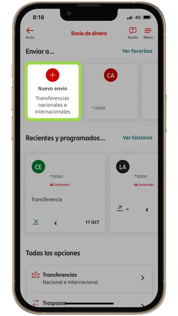 Tercer paso a la hora de hacer una transferencia desde el Banco Santander