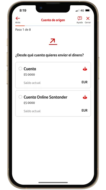 Cuarto paso en el proceso de una transferencia del Santander