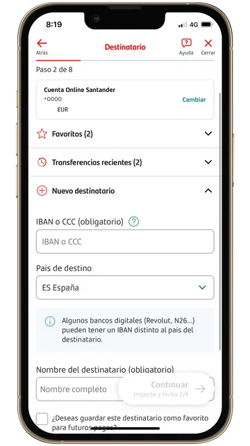 Quinto punto al hacer una transferencia desde el Banco Santander