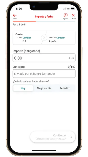 Sexto paso al hacer una transferencia desde la entidad Banco Santander