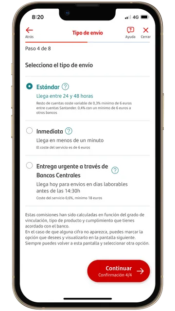 Séptimo paso en el proceso de una transferencia del Santander