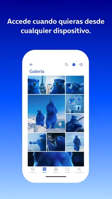 Captura de la app de O2 Cloud mostrando una galería de imágenes en un móvil