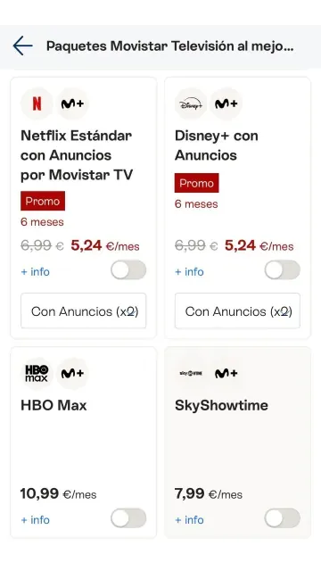 Ofertas de Netflix y Disney Plus en Movistar TV con precios promocionales en abril de 2026.