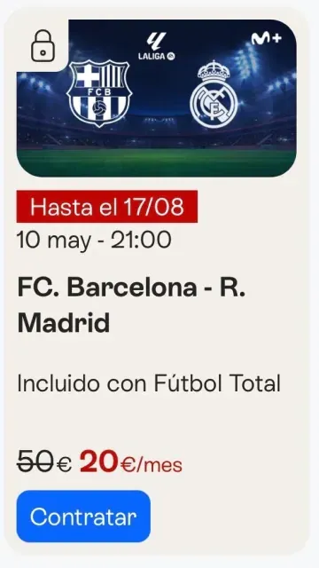 Oferta de Movistar Plus+ Fútbol Total por solo 20 euros al mes.