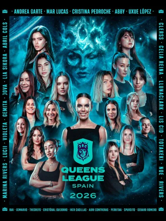 Cristina Pedroche y presidentas de la Queens League Spain 2026 en el cartel oficial de la nueva temporada.