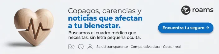 Corazón de madera con electrocardiograma junto a texto sobre copagos y carencias en seguros de salud.