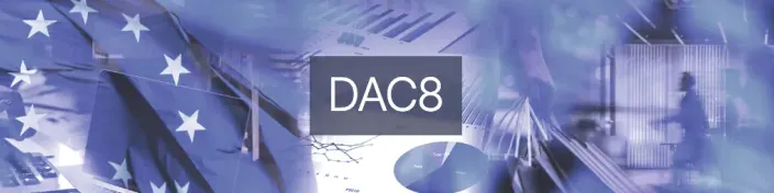 Banner sobre la directiva europea DAC8, que regula la fiscalidad y el intercambio de información de criptoactivos.