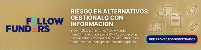 Banner informativo de Fellow Funders sobre gestión de riesgo en inversiones alternativas reguladas por la CNMV.