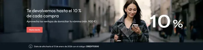 Banner de promoción de cuenta nómina con 10% de cashback.