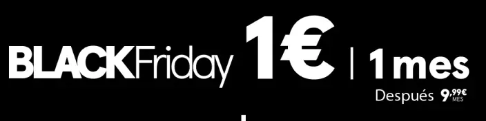 Banner con la oferta de Black Friday de Movistar Plus+. Suscríbete por solo 1 euro el primer mes, después la cuota mensual será de 9,99 euros.