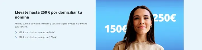 Oferta Cuenta Online Nómina CaixaBank con 250 euros de regalo y ventajas por domiciliar nómina.