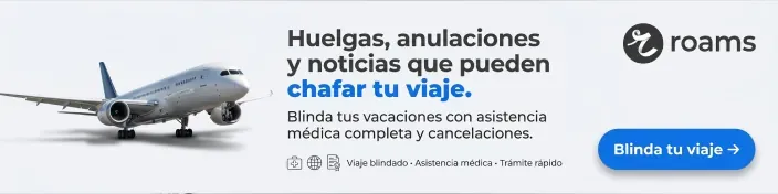 Seguro de viaje con asistencia médica y cobertura por cancelaciones y huelgas aéreas.