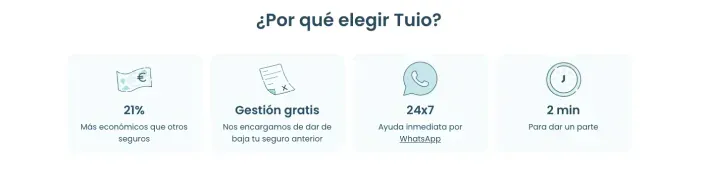Bloques informativos con varias ventajas del seguro de Tuio