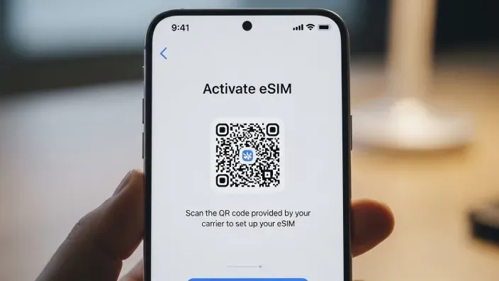 Proceso para activar una eSIM en un smartphone mediante un código QR. Guía de configuración para la tarjeta SIM virtual del operador.