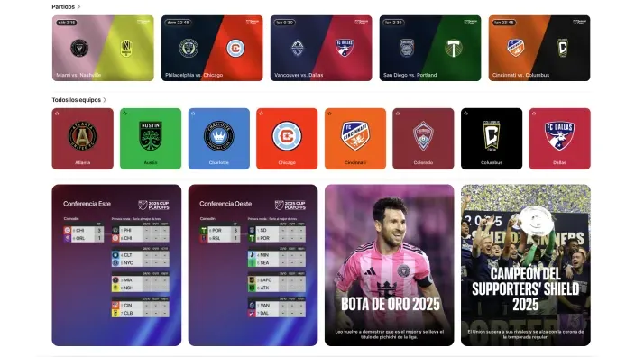 Interfaz de Apple TV con la MLS Season Pass.