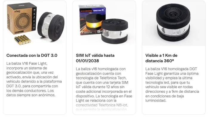 Captura de la web de Movistar con la oferta de la baliza de emergencia V16 Netun Help Flash por 34,90€.