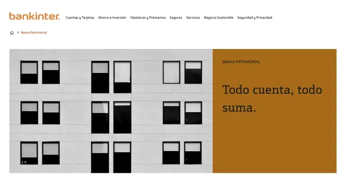 Servicios de Banca Patrimonial de Bankinter para gestión de activos con el eslogan Todo cuenta, todo suma.