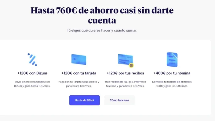 Desglose de la promoción de la Cuenta Online del BBVA.