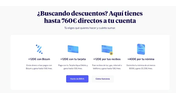 Promoción cuenta BBVA con hasta 760 euros de regalo por domiciliar nómina y recibos.