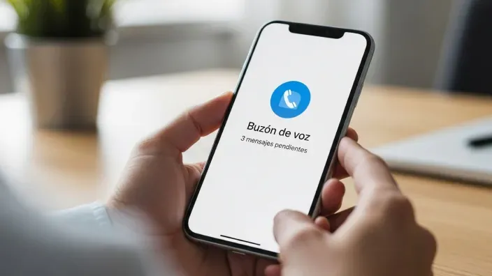 Persona revisando el buzón de voz en su smartphone.