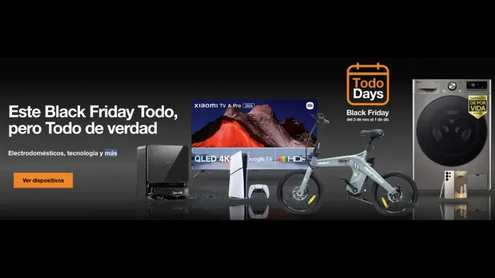 Banner de la campaña Todo Days Black Friday con ofertas en electrodomésticos, televisores, consolas y tecnología.