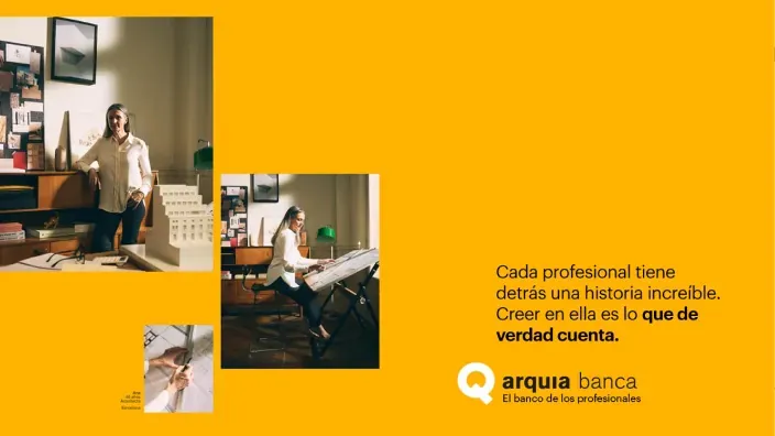 Imagen promocional de Arquia Banca destacando su compromiso con los profesionales y emprendedores.