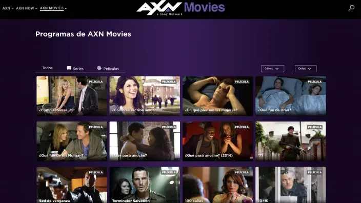 Catálogo de películas y series bajo demanda de AXN Movies con títulos de comedia y acción.