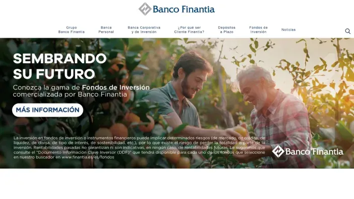 Captura de la web de Banco Finantia con una campaña sobre fondos de inversión