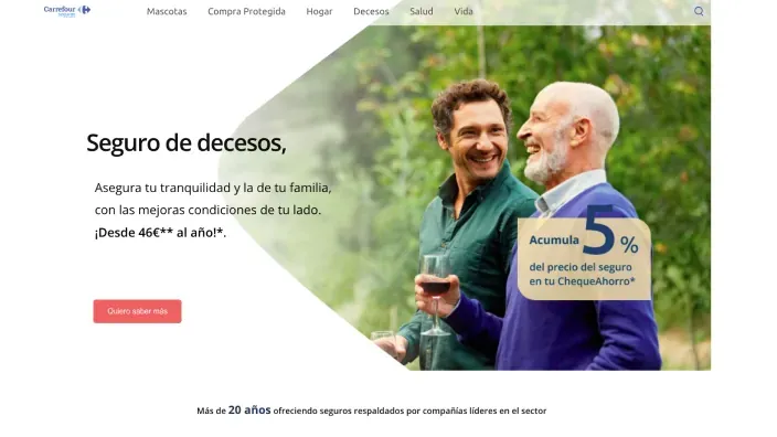 Oferta web seguro de decesos Carrefour desde 46€ con 5% en ChequeAhorro.