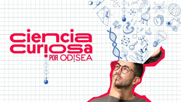 Imagen promocional del canal Ciencia Curiosa por Odisea, con un hombre pensativo y dibujos de ciencia.