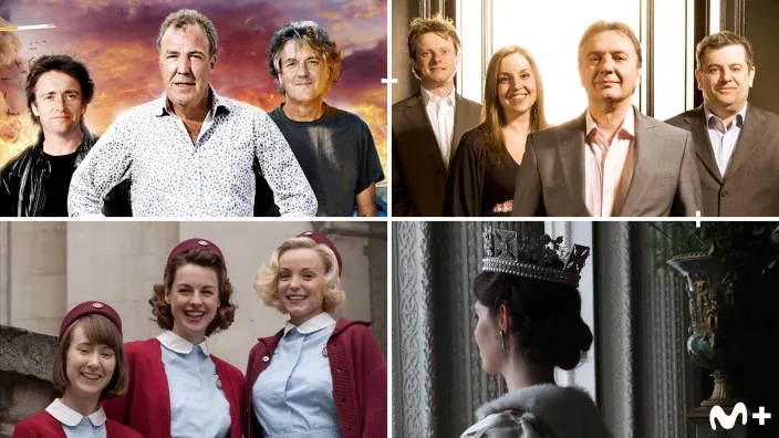 Collage con los canales BBC History, BBC Drama, BBC Food y BBC Top Gear en Movistar Plus+.