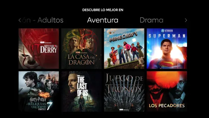 Catálogo de series y películas de aventura en HBO Max. Destacan La Casa del Dragón, Juego de Tronos y The Last of Us.