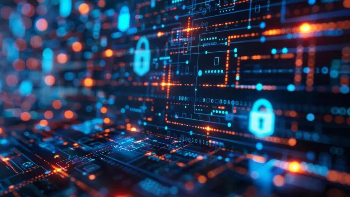 Visualización de un circuito digital con candados e indicadores de datos