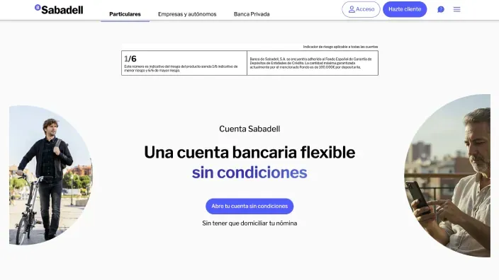 Cuenta Sabadell de Banco Sabadell: cuenta bancaria flexible sin condiciones y sin necesidad de domiciliar la nómina.