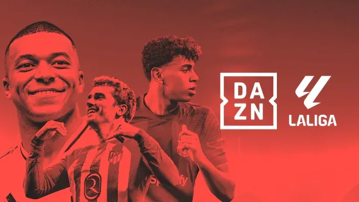 Estrellas de LaLiga Mbappé, Griezmann y Lamine Yamal en imagen promocional de DAZN.