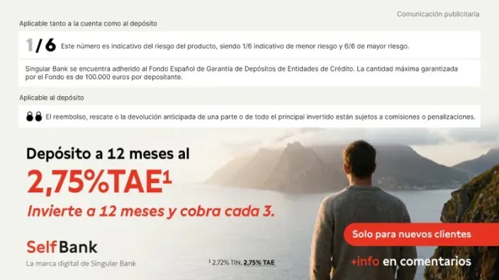 Creatividad promocional de Self Bank para un depósito a 12 meses al 2,75 por ciento TAE