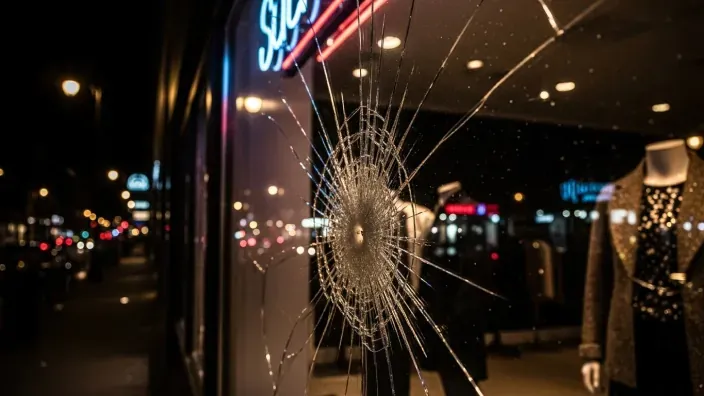 Escaparate de comercio con cristal roto tras un siniestro